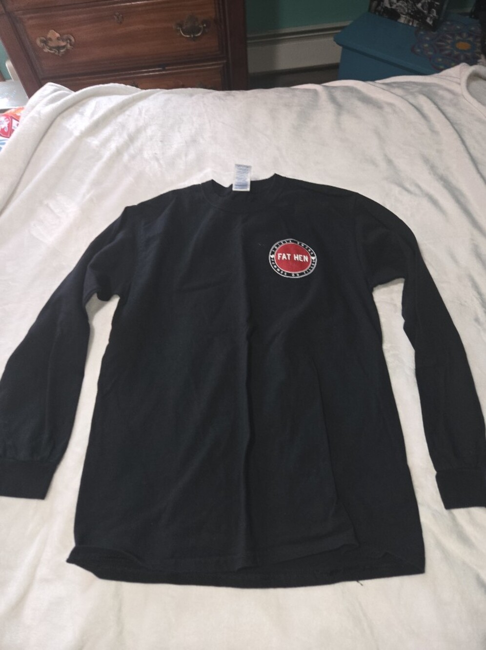 Gildan Black Long Sleeve Tee with Red Chest Logo